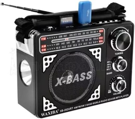 راديو محمول قابل للشحن يدعم الاتي USB, كشاف, كارت ميموري, AUX, راديو SW/AM/FM/MP3 موديل YG-202URT أسود
