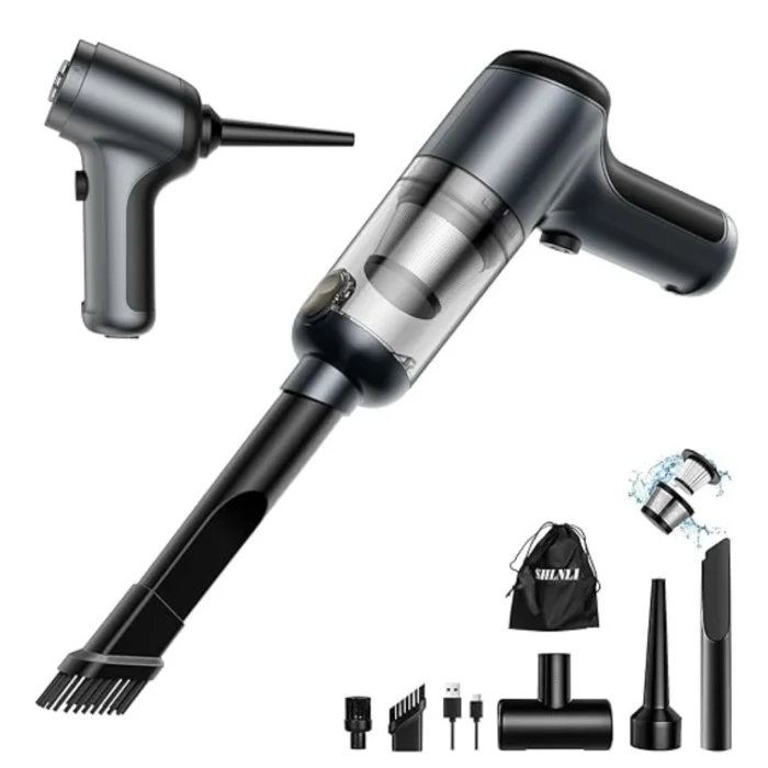 Shenli Portable Wireless Car Vacuum Cleaner Small Rechargeable 2-in-1 Can Blow and Suction Suitable for Home Office and Car Black, Quantity | RoxyStore