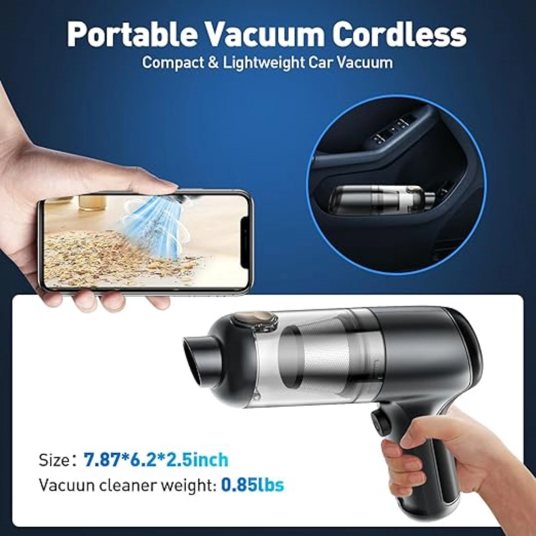 AC_SX522_02 Shenli Portable Wireless Car Vacuum Cleaner Small Rechargeable 2-in-1 Can Blow and Suction Suitable for Home Office and Car Black, Quantity | RoxyStore