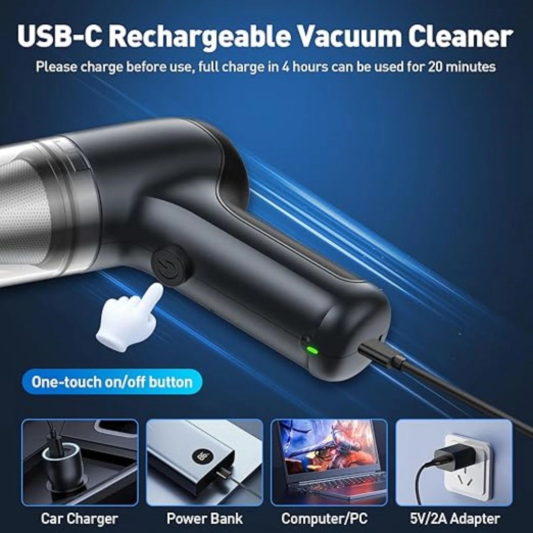 AC_SX522_03 Shenli Portable Wireless Car Vacuum Cleaner Small Rechargeable 2-in-1 Can Blow and Suction Suitable for Home Office and Car Black, Quantity | RoxyStore