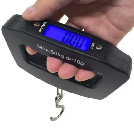 Portable electronic luggage scale with LCD display, weighs up to 50 kg and 10 grams, by Afunta, Black,