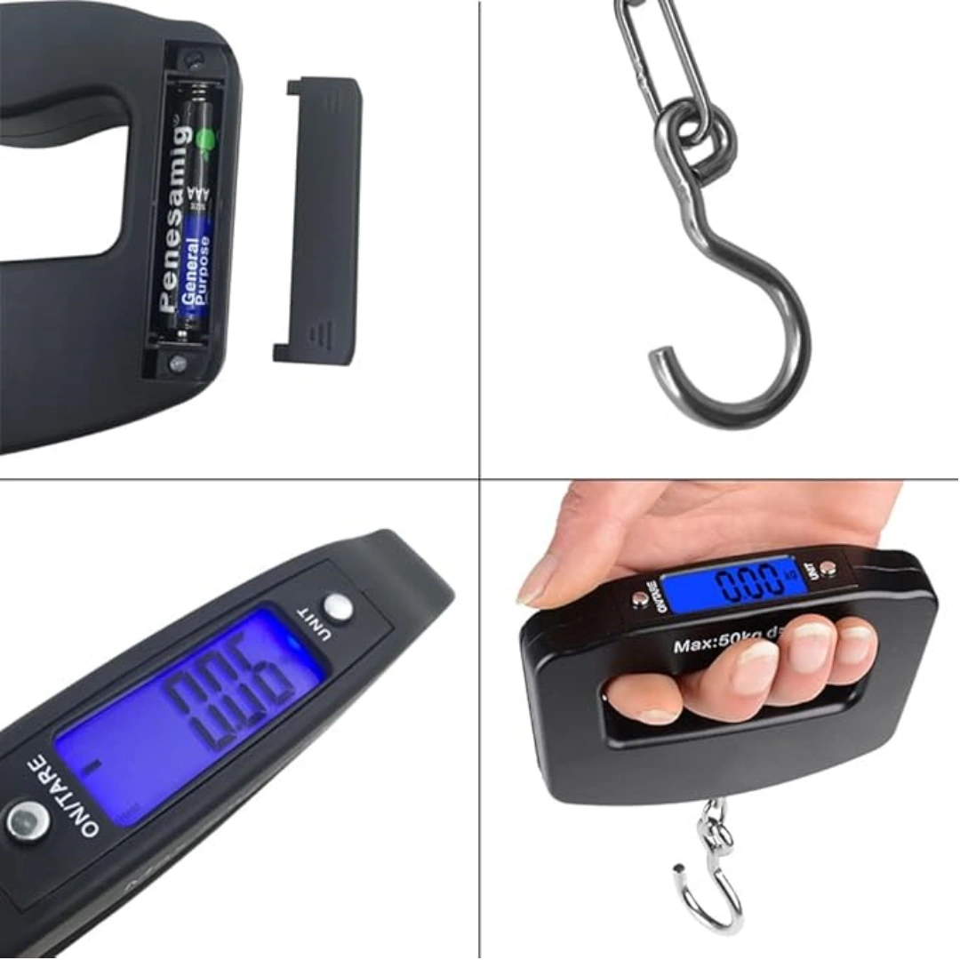 AC_SX679_02 Portable electronic luggage scale with LCD display, weighs up to 50 kg and 10 grams, by Afunta, Black, | RoxyStore