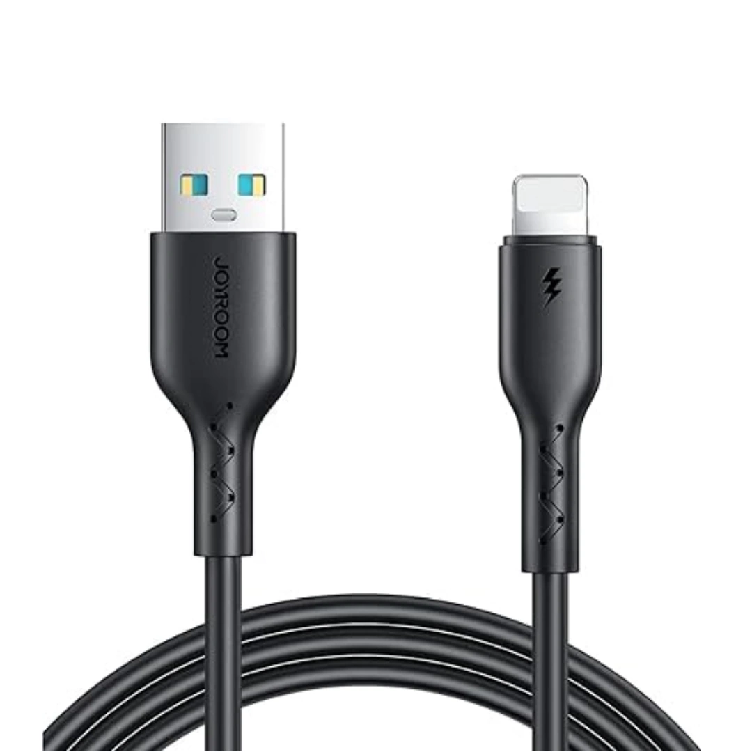 Cabl_SA26-AL3_01 كابل شحن من سلسلة فلاش تشارج جوي رووم SA26-AL3 منفذ USB نوع ايه للشحن السريع والجهة الأخرى وصلة لايتنينج للبيانات 3 امبير 1متر أسود | RoxyStore