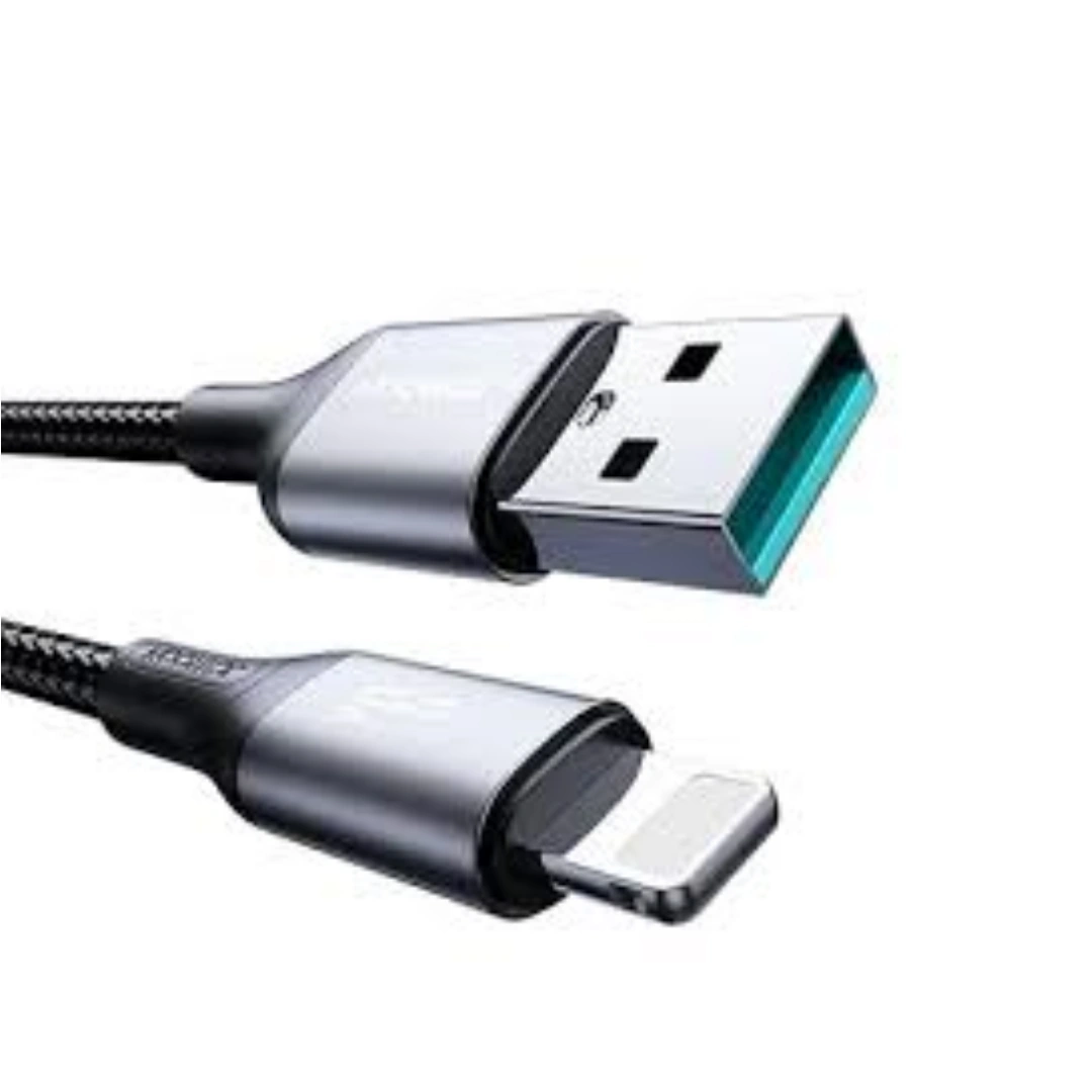 Cabl_SA26-AL3_02 كابل شحن من سلسلة فلاش تشارج جوي رووم SA26-AL3 منفذ USB نوع ايه للشحن السريع والجهة الأخرى وصلة لايتنينج للبيانات 3 امبير 1متر أسود | RoxyStore