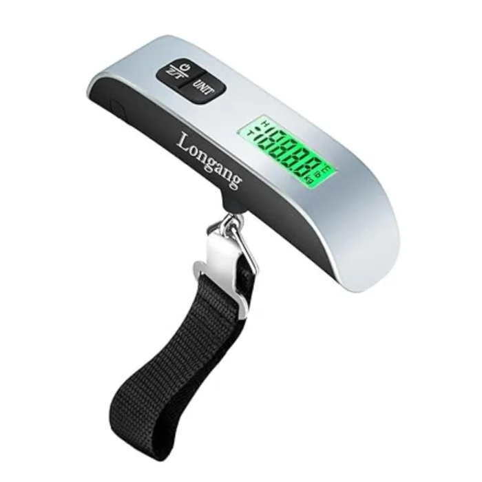 Luggage Digital Hanging Scale 50kg from Longang with Backlight for Travel, Rubber Coating Handle and Battery Included, Silver | RoxyStore