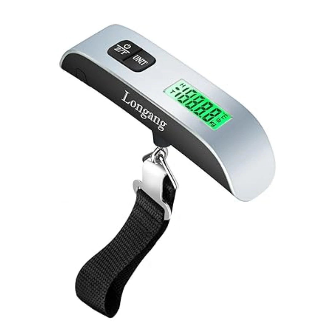 SX425_01 Luggage Digital Hanging Scale 50kg from Longang with Backlight for Travel, Rubber Coating Handle and Battery Included, Silver | RoxyStore