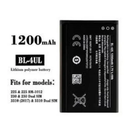بطارية بديلة موديل BL-4UL BL-4WL متوافقة مع أجهزة Nokia Lumia 225 230 3310 RM-1172 RM-1011 RM-11261200 | السعة 1200 mAh