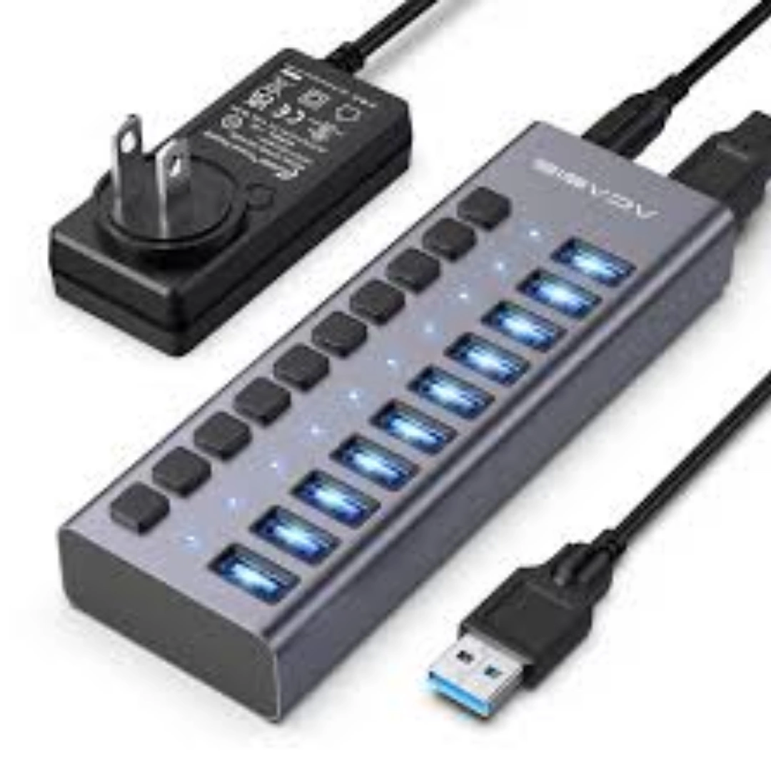 اكاسيس_موزع_USB_03 اكاسيس موزع USB يعمل بالطاقة بيانات 3.0 بـ10 منافذ ومفاتيح تشغيل-ايقاف فردية محول طاقة 12 فولت 4 امبير 48 واط 3.0 تمديد مقسم لماك بوك وماك برو-ميني واي ماك وسيرفس برو واللاب توب رمادي. | RoxyStore