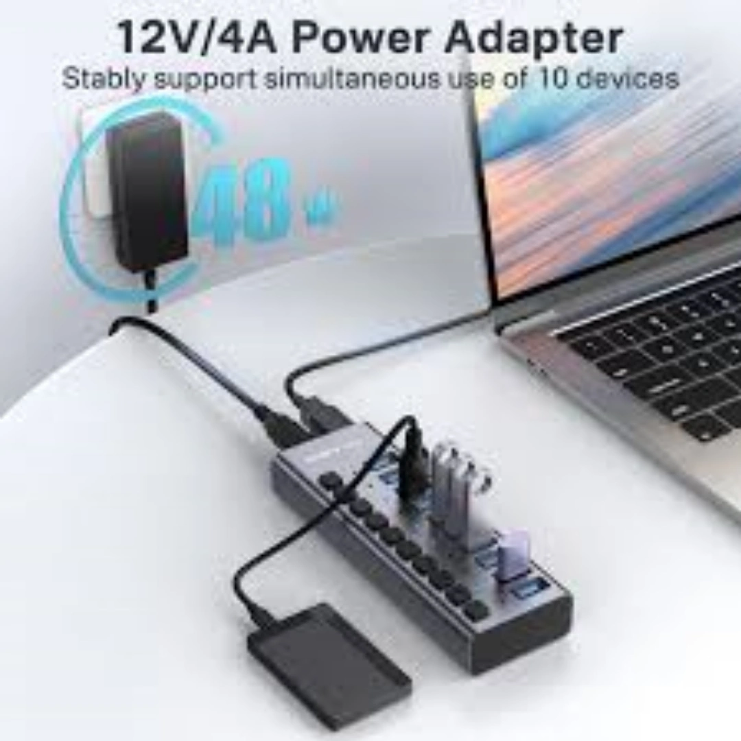 اكاسيس_موزع_USB_04 اكاسيس موزع USB يعمل بالطاقة بيانات 3.0 بـ10 منافذ ومفاتيح تشغيل-ايقاف فردية محول طاقة 12 فولت 4 امبير 48 واط 3.0 تمديد مقسم لماك بوك وماك برو-ميني واي ماك وسيرفس برو واللاب توب رمادي. | RoxyStore