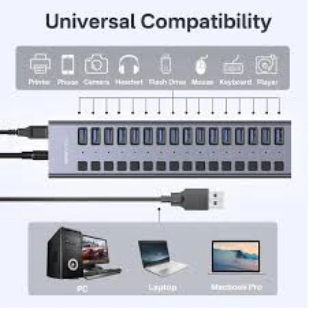 اكاسيس_موزع_USB_16_02 موزع بـ 16 منفذ USB 3.0 فائق السرعة 5.0 جيجابت/ثانية من كاسياس | RoxyStore