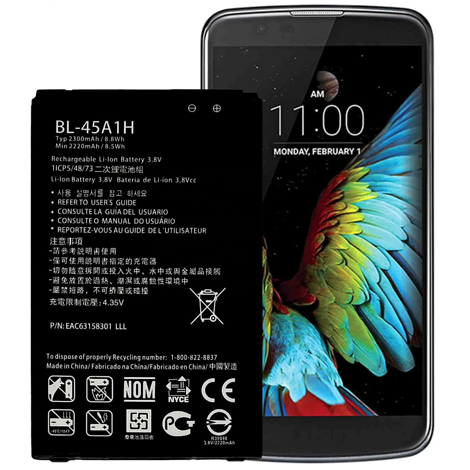 2 بطارية بديلة موديل BL-45A1H متوافقة مع أجهزة LG K10 F670 LTE Q10 BL45A1H K10 & K10 2016 & K430 K420N & K430DS & K430DSF K430DSY & K420 & K410 K425 & MS428 & K428 & F670L & F670S & F670K2300 | السعة 2300 mAh | RoxyStore