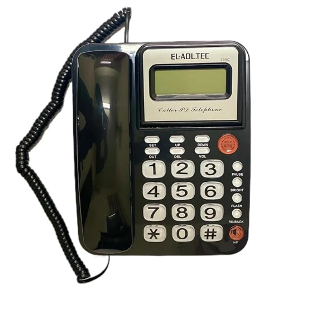 300c_black Rugged landline phone with caller ID 300c, LCD display for year and date, call waiting, music listening, 62 call memory with redial function from Adl Tech | RoxyStore