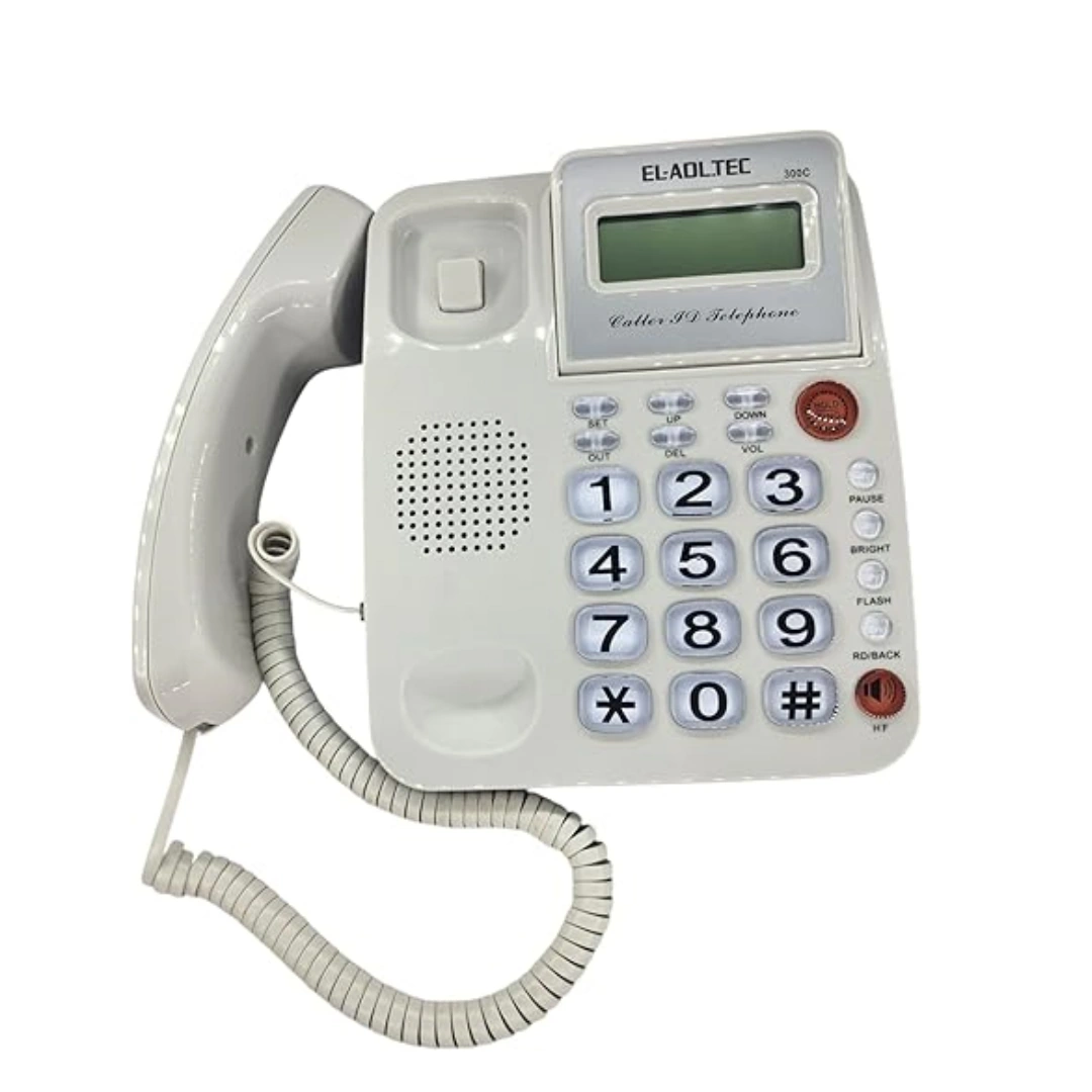 300c_whiet Rugged landline phone with caller ID 300c, LCD display for year and date, call waiting, music listening, 62 call memory with redial function from Adl Tech | RoxyStore