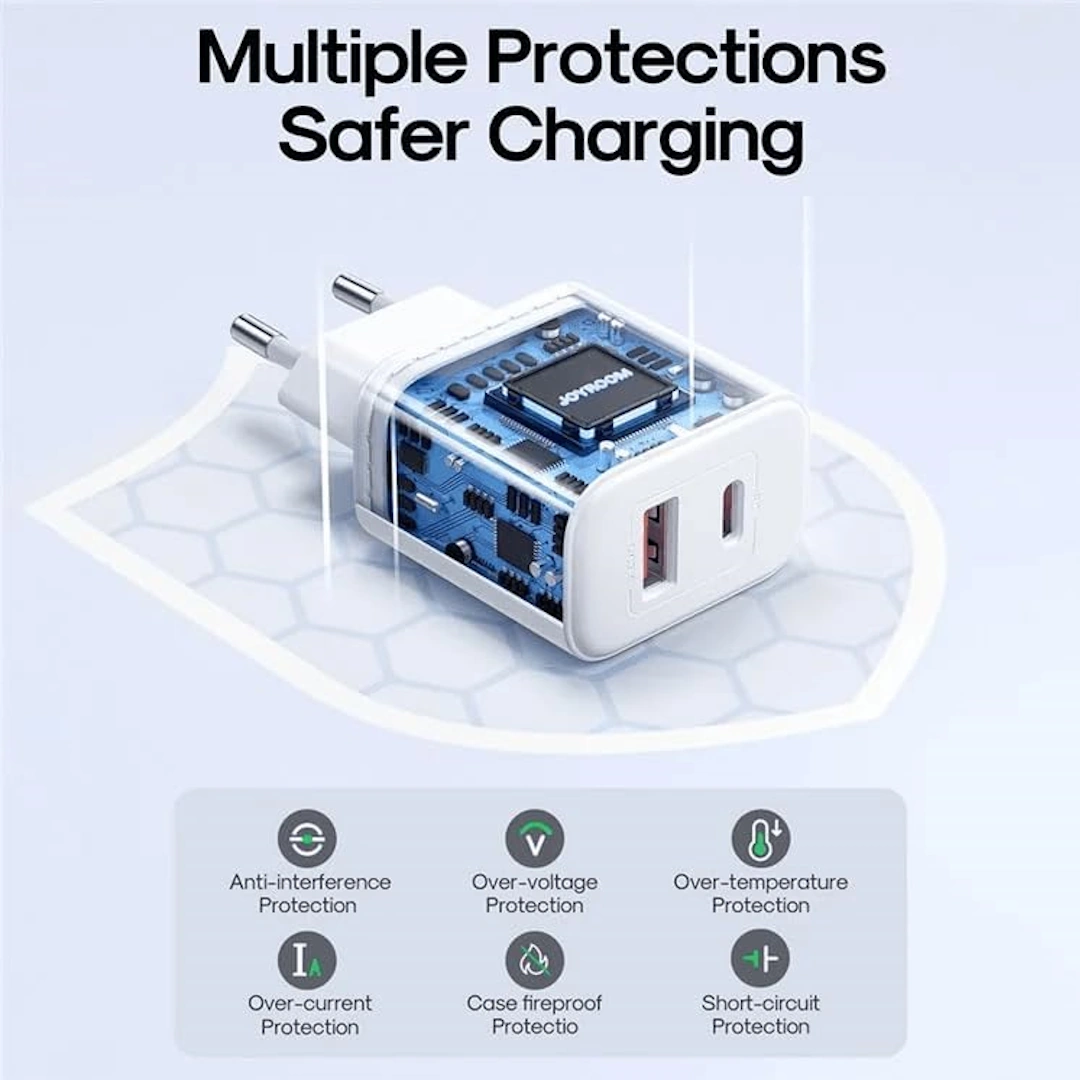 JR-TCF05 White-2 Joyroom JR-TCF05 EU Flash Series 20W Dual USB C/USB A Port Charger, White | RoxyStore