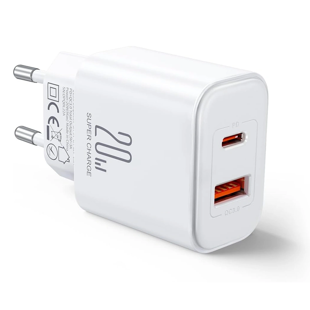 JR-TCF05 White-3 Joyroom JR-TCF05 EU Flash Series 20W Dual USB C/USB A Port Charger, White | RoxyStore
