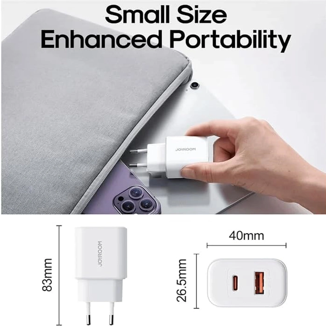 JR-TCF05 White-5 Joyroom JR-TCF05 EU Flash Series 20W Dual USB C/USB A Port Charger, White | RoxyStore