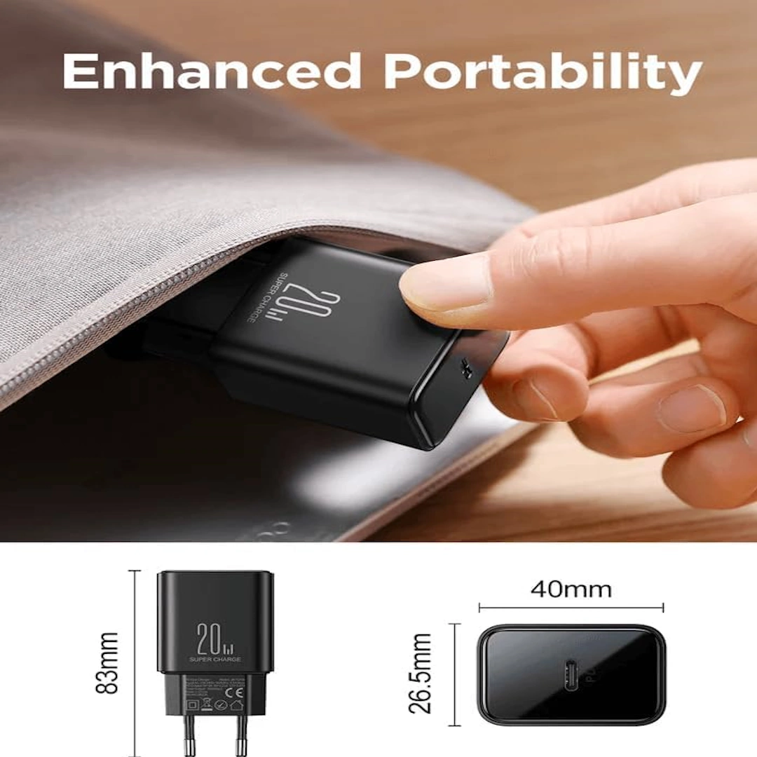 JR-TCF06 Charger 20W-1 Joyroom USB-C Charger, Compatible with Phones, Tablets, Headphones, and Tobacco Heaters, Single Port 20W, Black | RoxyStore