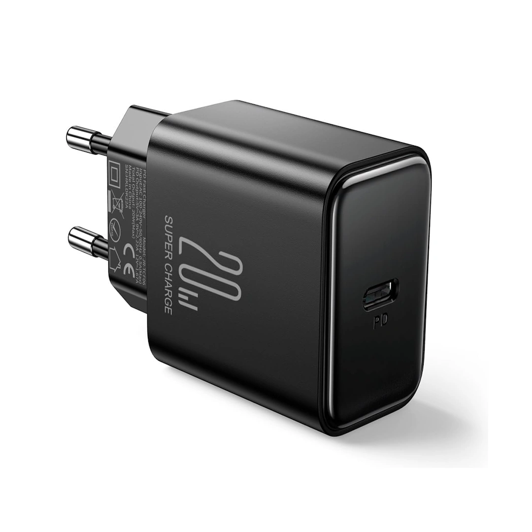 JR-TCF06 Charger 20W-3 Joyroom USB-C Charger, Compatible with Phones, Tablets, Headphones, and Tobacco Heaters, Single Port 20W, Black | RoxyStore