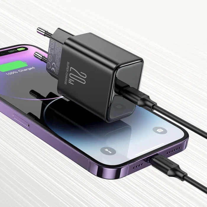 Joyroom USB-C Charger, Compatible with Phones, Tablets, Headphones, and Tobacco Heaters, Single Port 20W, Black | RoxyStore