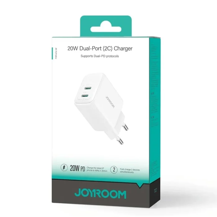 Joyroom USB Charger, Compatible with Phones and Tablets, 2-Port White JR-TCF12 20W | RoxyStore
