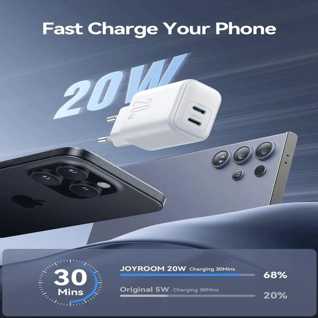 JR-TCF12 20W-3 Joyroom USB Charger, Compatible with Phones and Tablets, 2-Port White JR-TCF12 20W | RoxyStore