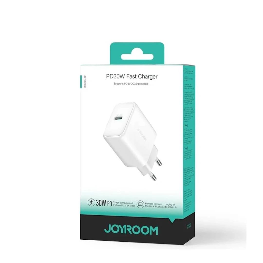 JR-TCF24 White-6 Joyroom JR-TCF24 PD30W Single Port Tablet Charger, 30W Fast Charging with EU Plug, White | RoxyStore