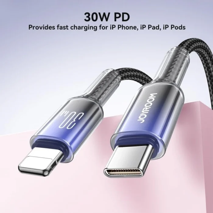 Joyroom Crystal-Clear Series 30W Type-C to Lightning Fast Charging Data Cable, Black, 1.2m, S-A42 | RoxyStore