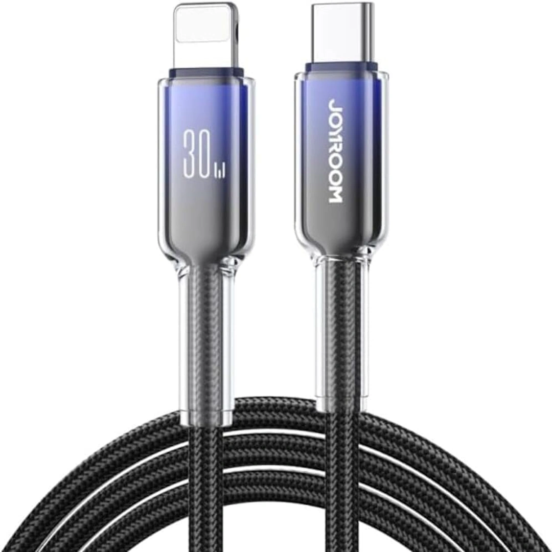 Joyroom S-A42 Black-2 Joyroom Crystal-Clear Series 30W Type-C to Lightning Fast Charging Data Cable, Black, 1.2m, S-A42 | RoxyStore