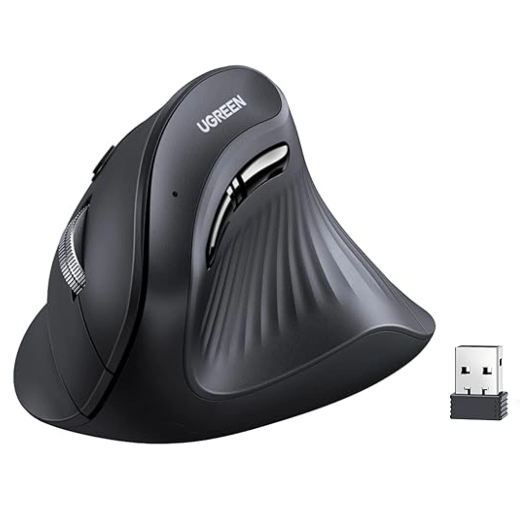 M571P_01 UGREEN 2.4GHz Wireless or Bluetooth Ergonomic Vertical Mouse, 1000, 1600, 2000, 4000 DPI, 5 Buttons, Connects to 3 Mac PCs, 75° Angle, Compatible with Windows, Mac OS, Linux, Chrome OS, Android | RoxyStore