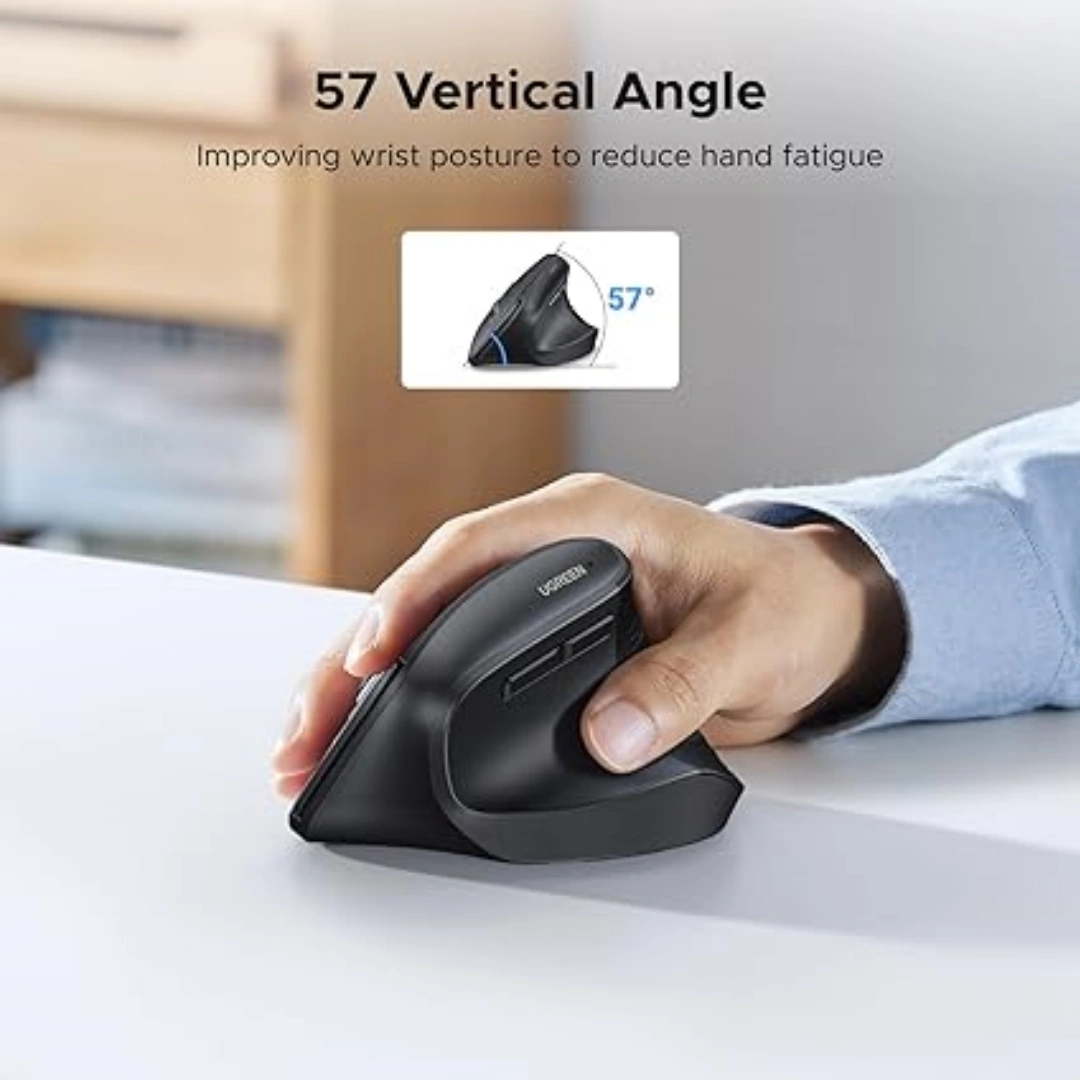 MU008_400_03 UGREEN 2.4GHz Wireless Bluetooth Mouse, Vertical Ergonomic Design, 1000/1600/2000/4000 DPI, 6 Buttons, Compatible with Windows and Mac | RoxyStore