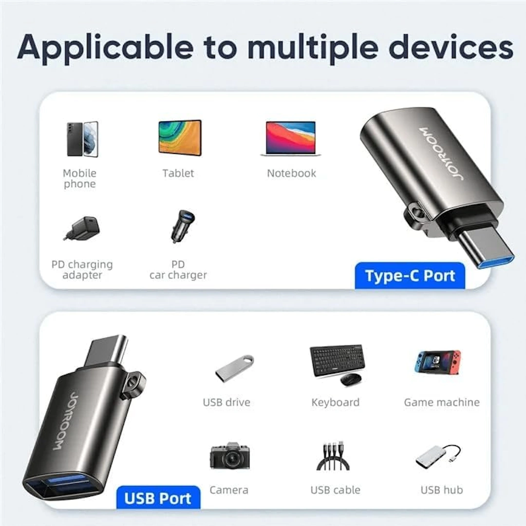 S-H151 Type-C to USB-3 Joyroom USB Type-C Male to USB Female Adapter, S-H151 - Pearl Nickel | RoxyStore