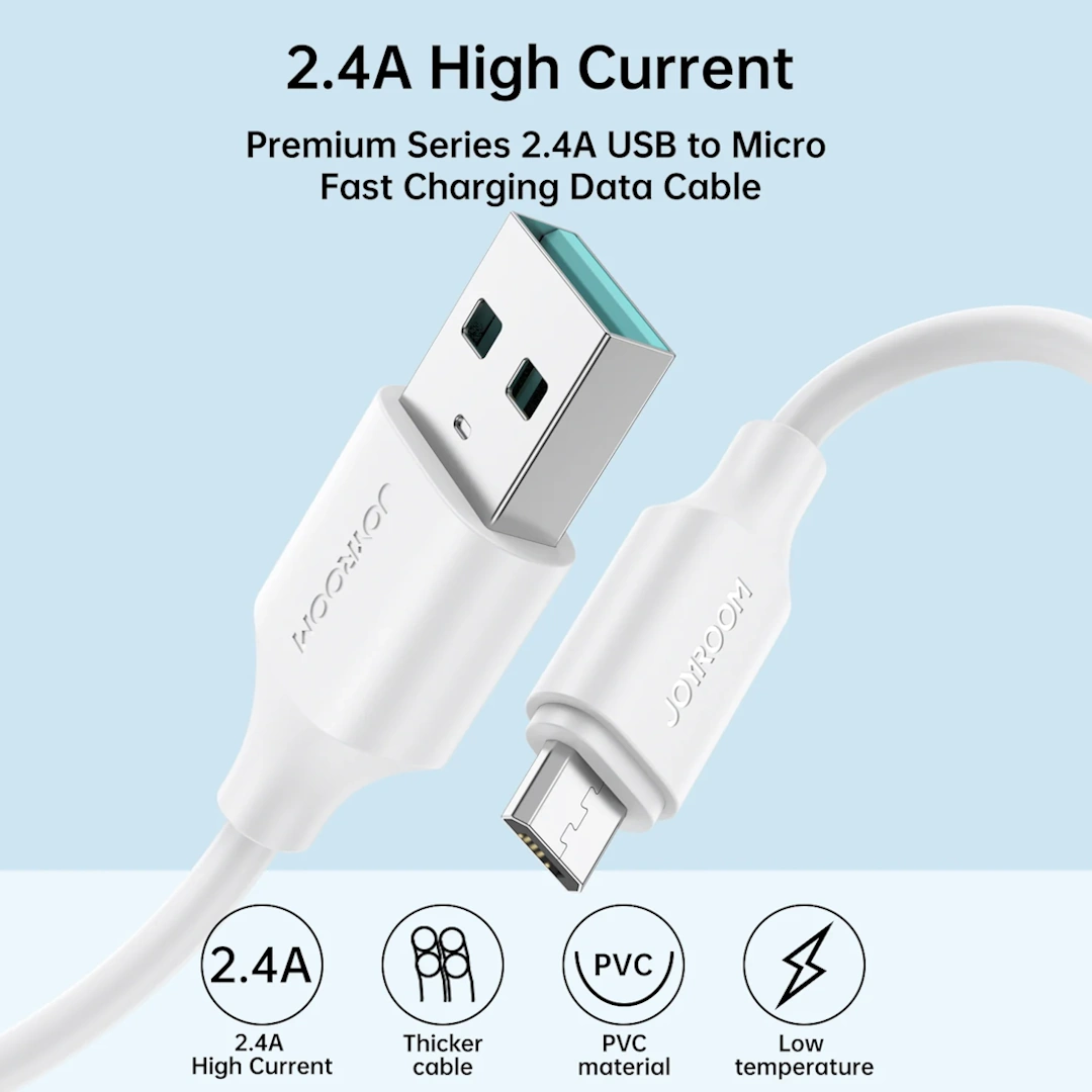 S-UM018A9 2.4A USB-A to Micro-3 كابل S-UM018A9 من Joyroom بسرعة 2.4A مايكرو 0.25m ابيض | RoxyStore
