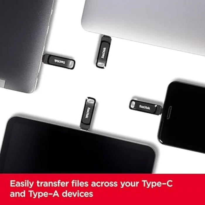 فلاش ميموري USB نوع C سعة 64 جيجابايت من سانديسك بسرعه 300ميجا بايت في الثانية اللون اسود | RoxyStore