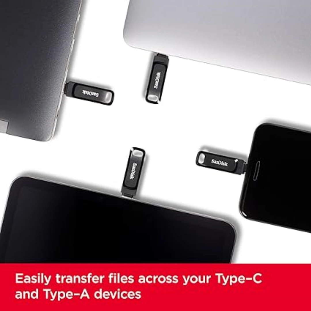 SANDISK_64_TC_BLACK_01 فلاش ميموري USB نوع C سعة 64 جيجابايت من سانديسك بسرعه 300ميجا بايت في الثانية اللون اسود | RoxyStore