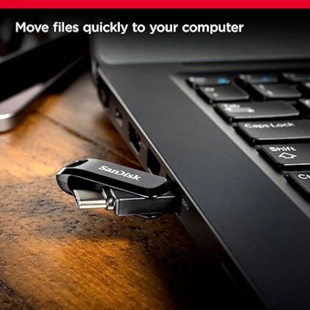 SANDISK_64_TC_BLACK_02 فلاش ميموري USB نوع C سعة 64 جيجابايت من سانديسك بسرعه 300ميجا بايت في الثانية اللون اسود | RoxyStore