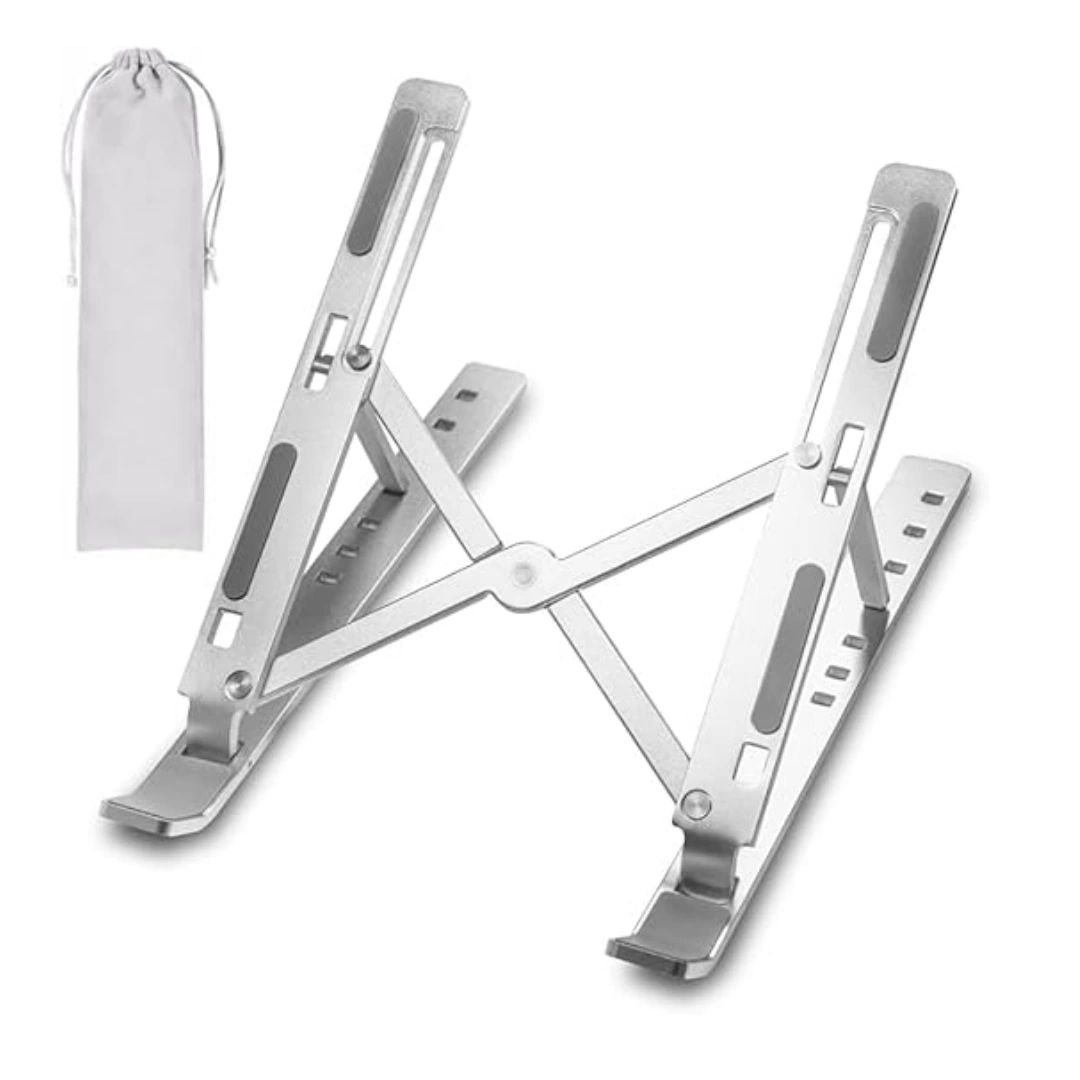 Stand_laptop_01 حامل لابتوب قابل للتعديل، حامل لابتوب محمول من الالومنيوم للمكتب، حامل دعم تبريد قابل للطي وجيد التهوية لاجهزة ابل ماك بوك برو/اير، اتش بي، سوني، ديل، والمزيد 10-15.6 انش | RoxyStore