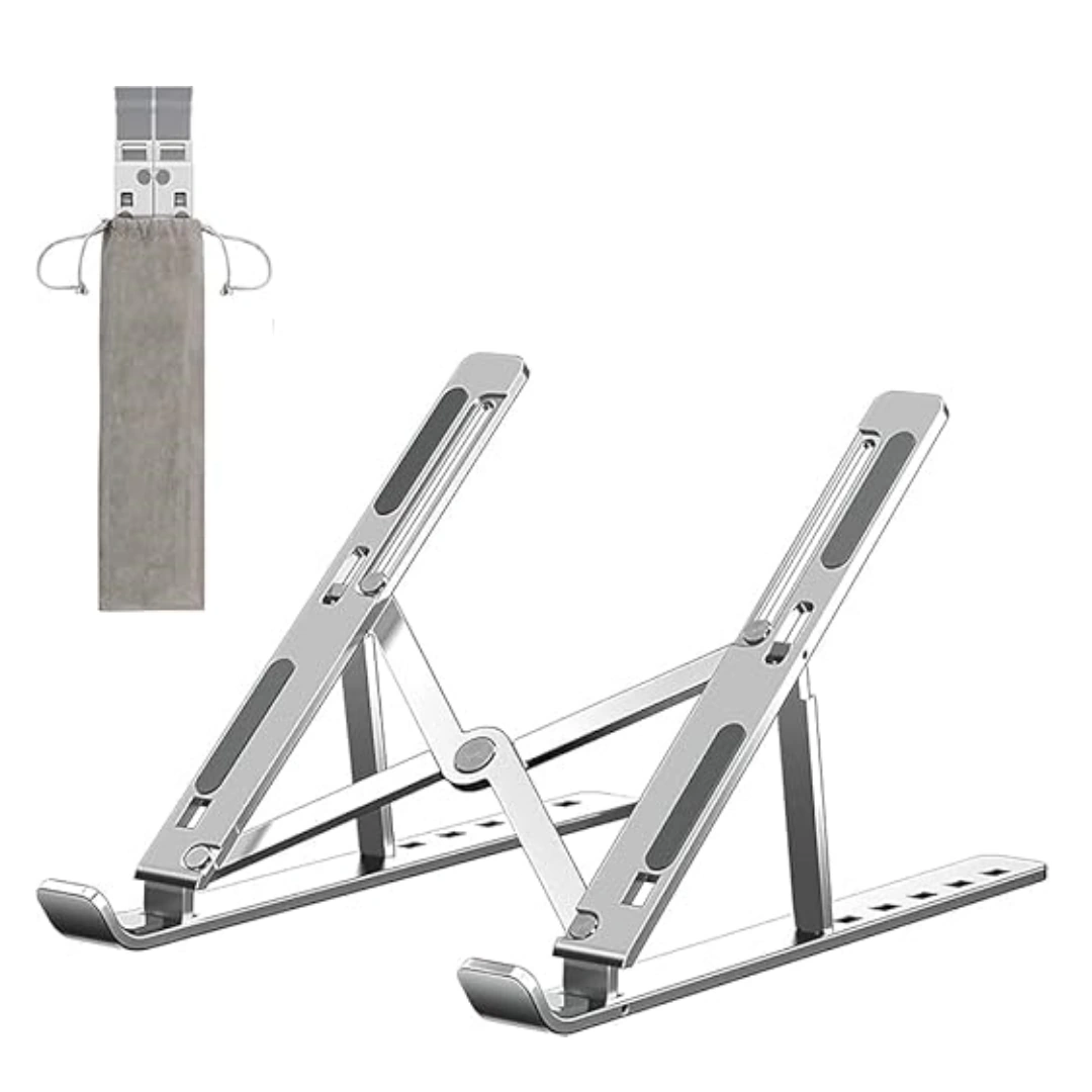 Stand_laptop_02 حامل لابتوب قابل للتعديل، حامل لابتوب محمول من الالومنيوم للمكتب، حامل دعم تبريد قابل للطي وجيد التهوية لاجهزة ابل ماك بوك برو/اير، اتش بي، سوني، ديل، والمزيد 10-15.6 انش | RoxyStore