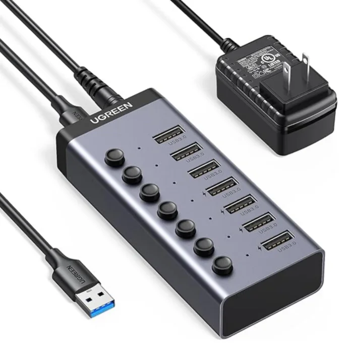 UGREEN USB 3.0 Powered Hub 4 Port Smart Support Date Transfer Single Splitter 7 Ports with LED Indicator 12V-2A Aluminum Adapter for PC Laptop MacBook Pro Air | RoxyStore
