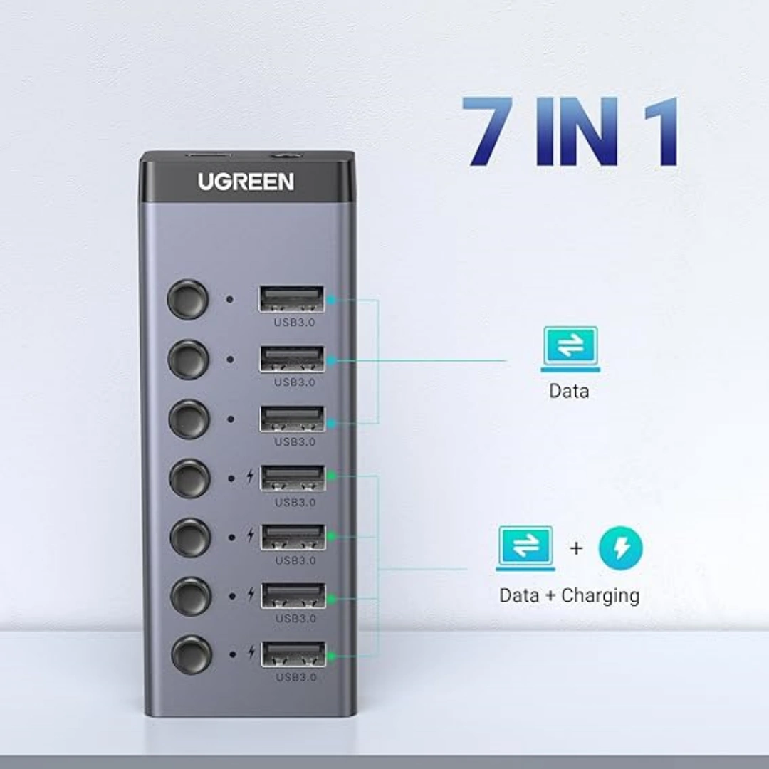 UGREEN_USB_7-1_02 UGREEN USB 3.0 Powered Hub 4 Port Smart Support Date Transfer Single Splitter 7 Ports with LED Indicator 12V-2A Aluminum Adapter for PC Laptop MacBook Pro Air | RoxyStore