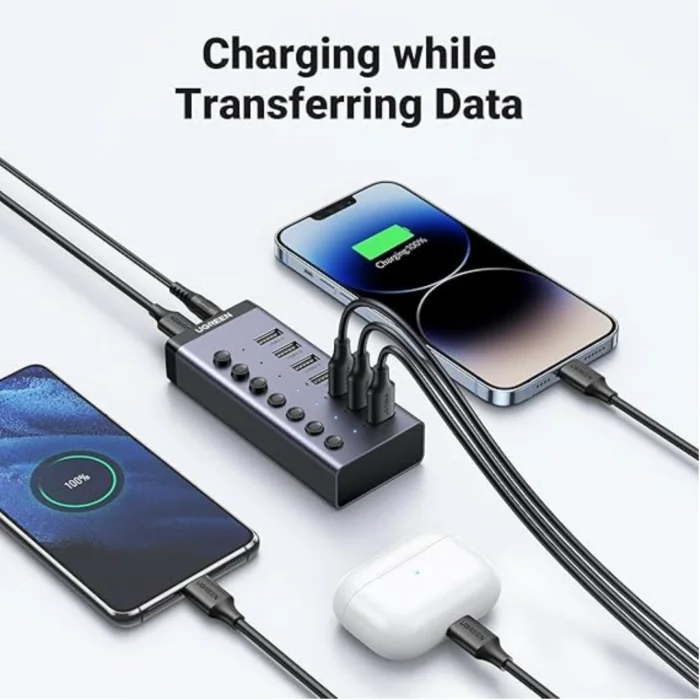 UGREEN USB 3.0 Powered Hub 4 Port Smart Support Date Transfer Single Splitter 7 Ports with LED Indicator 12V-2A Aluminum Adapter for PC Laptop MacBook Pro Air | RoxyStore