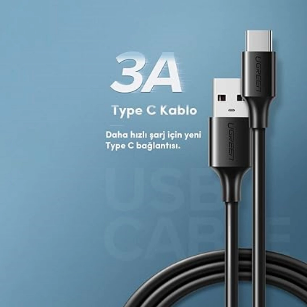 USB_3.0_A_Male_to_Type_C_02 UGREEN USB 2.0 Male to Type C Male Cable, 480Mbps Fast Charging and Data Transfer Speed Compatible with Smartphones - 0.5m Black | RoxyStore