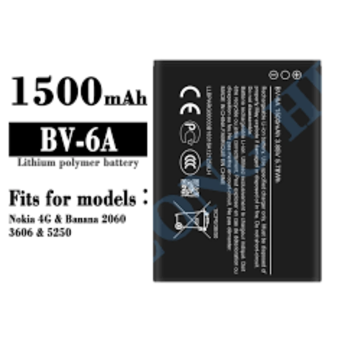 bv-6a_2060_01 Replacement Battery Model BV-6A Compatible with Nokia Banana 2060, 3060, 5250, C5-03, 8110 | Capacity 1500mAh | RoxyStore