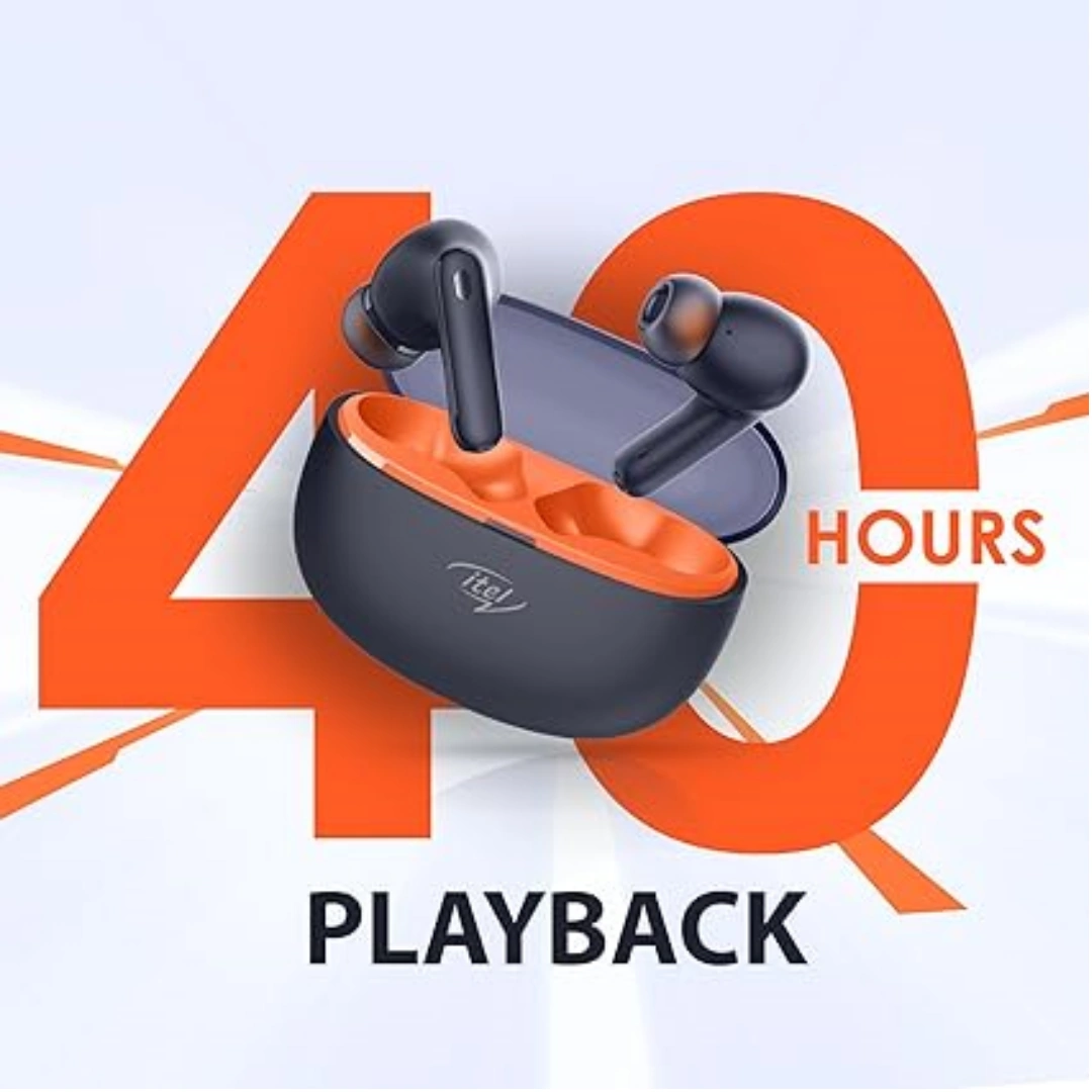 itel_t11_02 Etel T11 Trolley Wireless Headphones with 40 Hours Playtime, Quad-Mic In-Ear, IPX5 Water and Dust Resistance, 10mm Bass Drivers, Bluetooth 5.3, Fast Charging - Black, In-Ear | RoxyStore