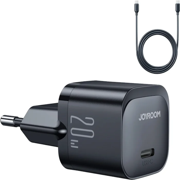 Joyroom EU 20W Smart Mini Fast Charger with 1m C to USB Cable Black 12 Months Warranty JR-TCF02 Black | RoxyStore