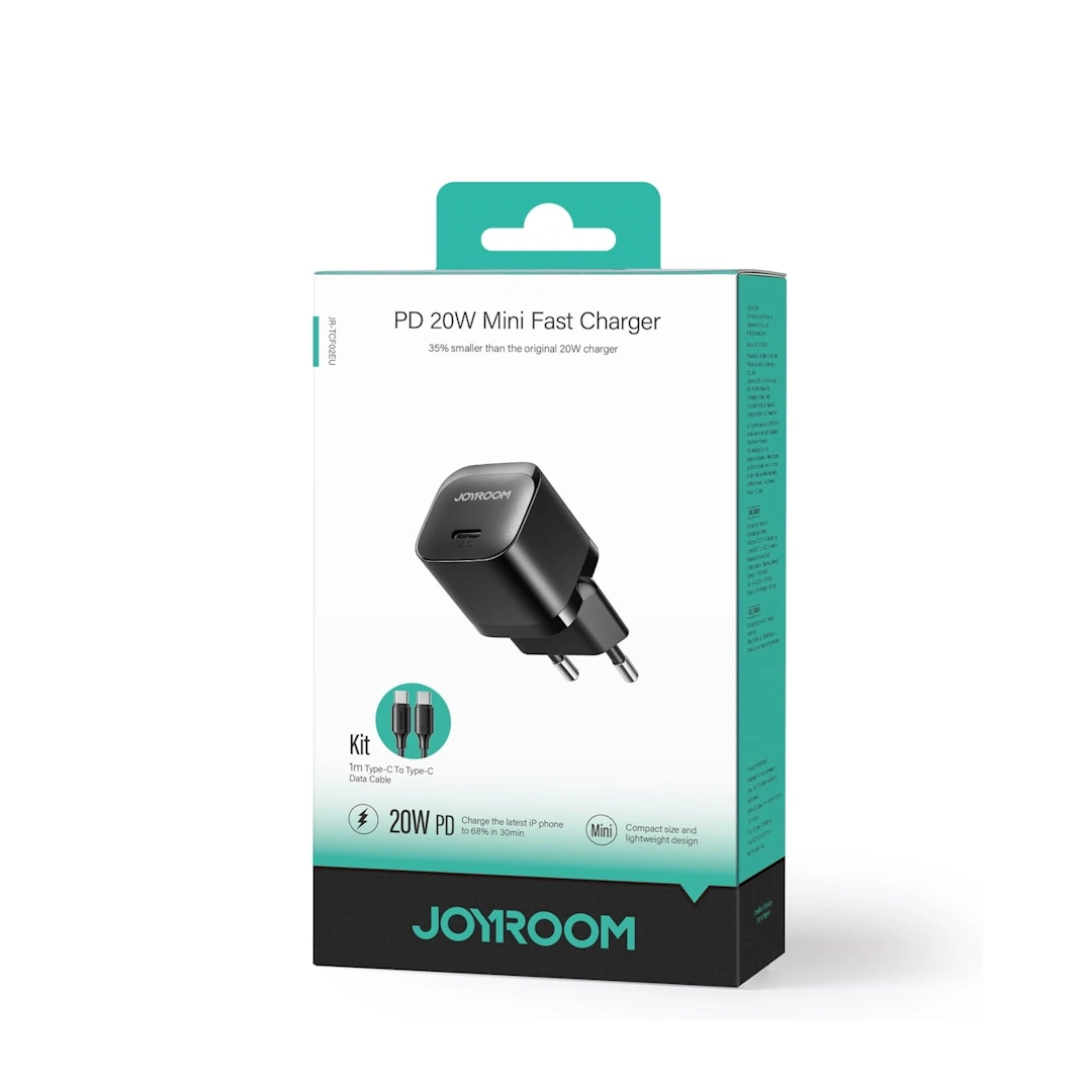 jr-tcf02 Black-4 Joyroom EU 20W Smart Mini Fast Charger with 1m C to USB Cable Black 12 Months Warranty JR-TCF02 Black | RoxyStore