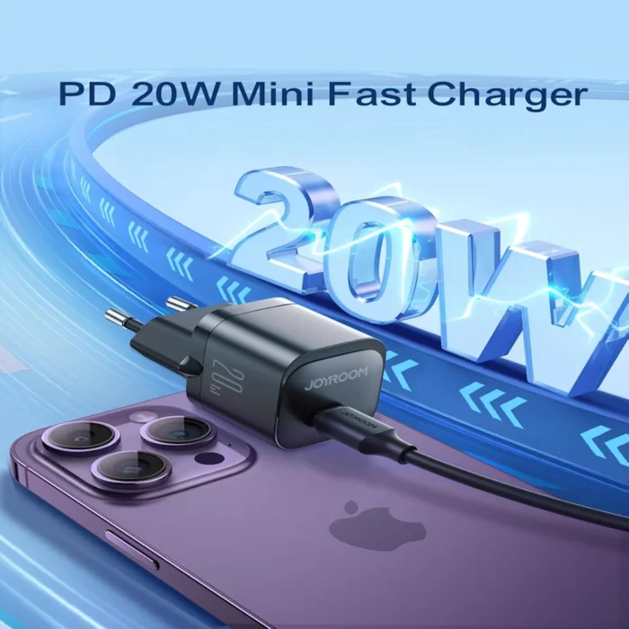 Joyroom EU 20W Smart Mini Fast Charger with 1m C to USB Cable Black 12 Months Warranty JR-TCF02 Black | RoxyStore