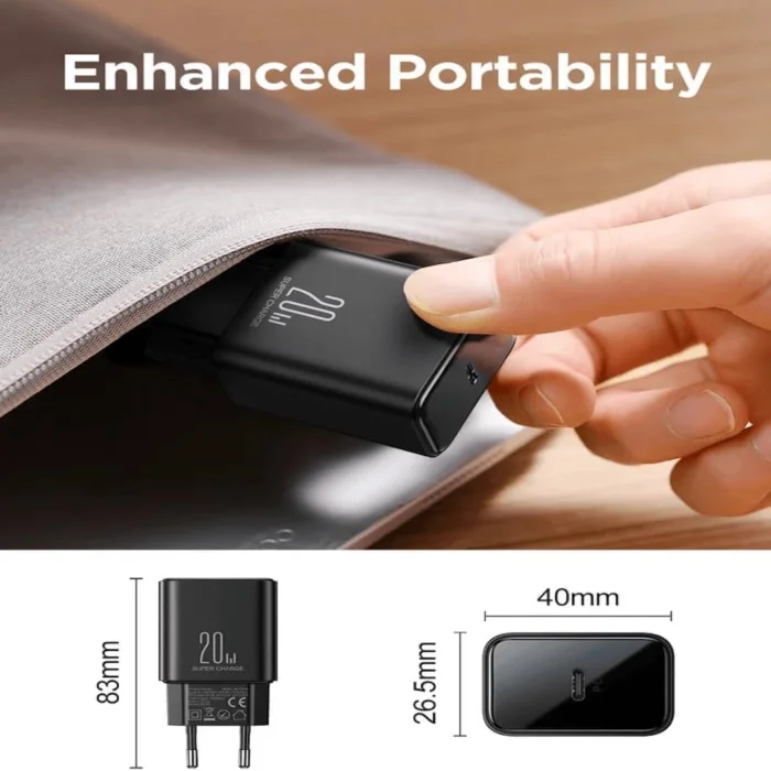 Joyroom USB-C Charger, Compatible with Phones, Tablets, Headphones, and Tobacco Heaters, Single Port Black jr-tcf06 20W | RoxyStore