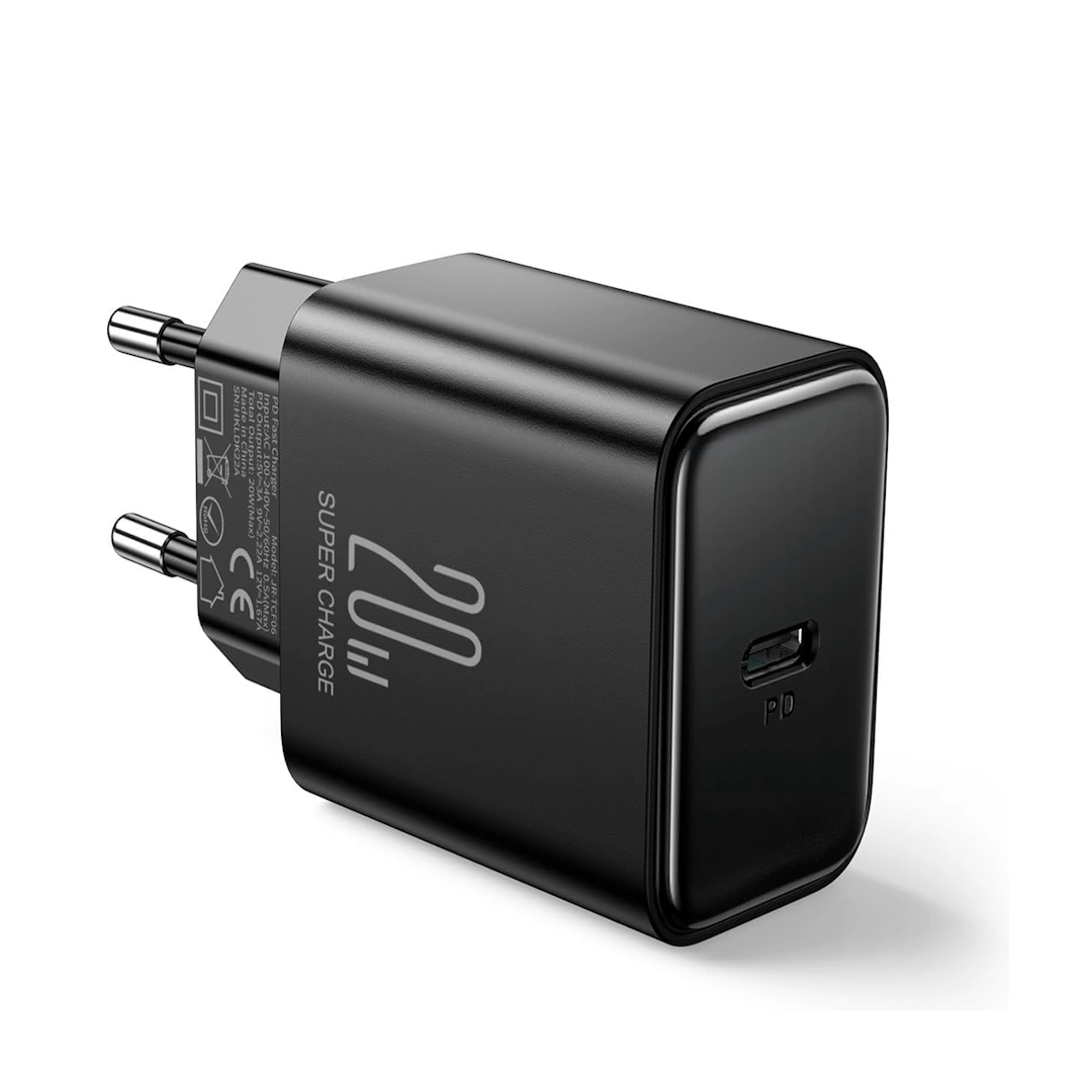 jr-tcf06-3 Joyroom USB-C Charger, Compatible with Phones, Tablets, Headphones, and Tobacco Heaters, Single Port Black jr-tcf06 20W | RoxyStore