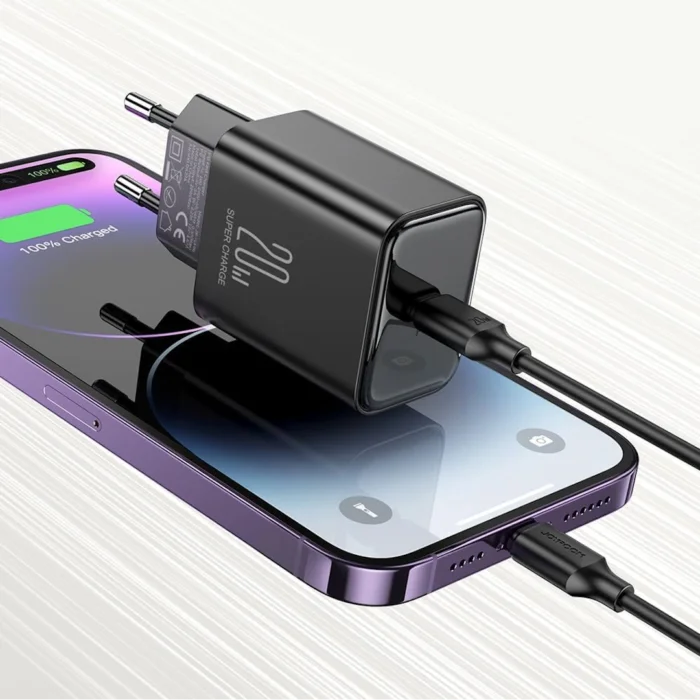 Joyroom USB-C Charger, Compatible with Phones, Tablets, Headphones, and Tobacco Heaters, Single Port Black jr-tcf06 20W | RoxyStore