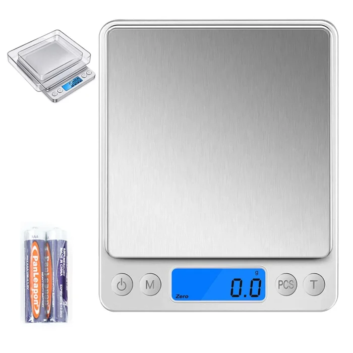 YUSSA Digital Kitchen Food Scale 3000g-0.1g Pocket Jewelry Scale Ounce for Cooking Baking Tare Function Pieces LCD Display 2 Trays Battery Included Silver | RoxyStore